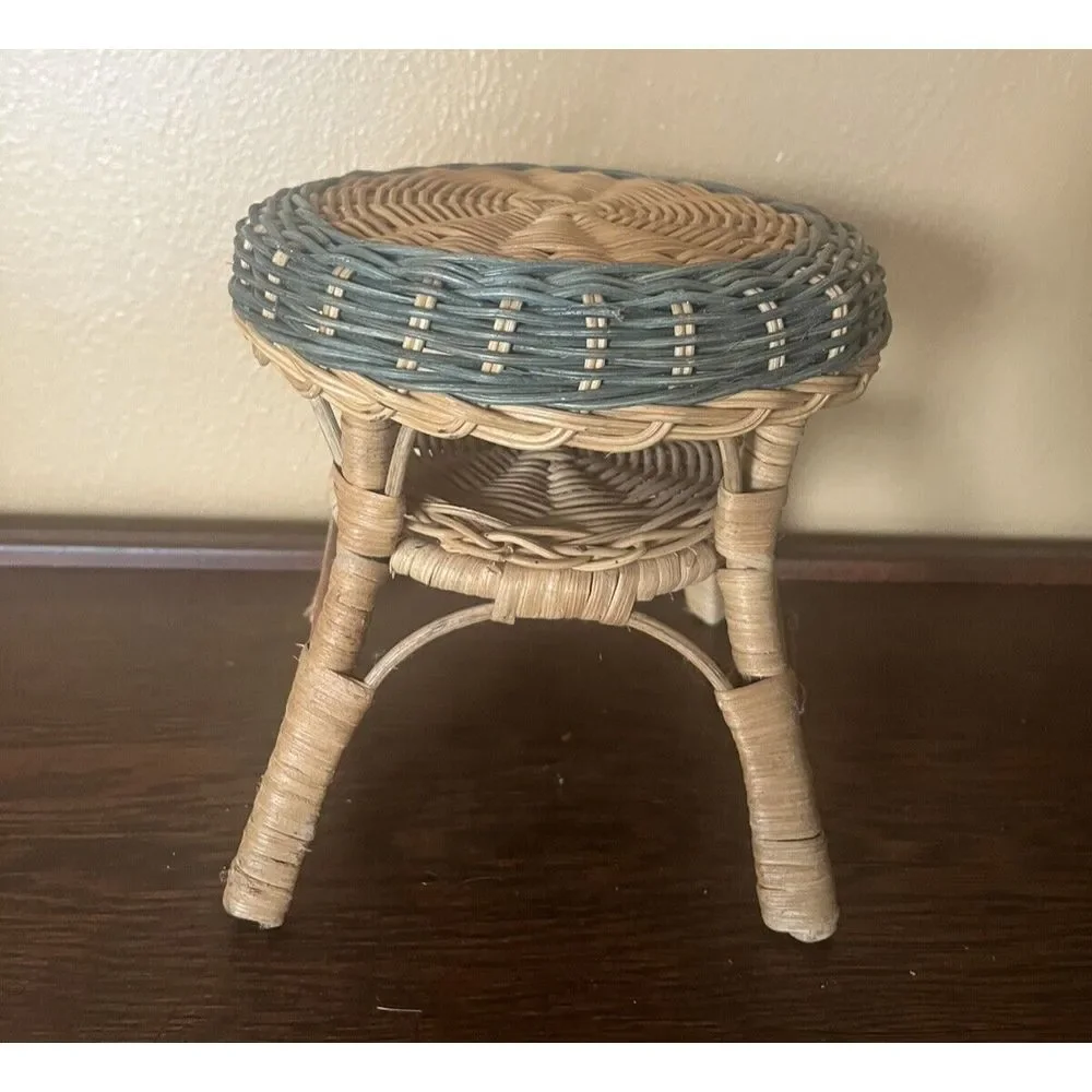 Vtg Beige Rattan Wicker Doll Rocker Cottage Style American‎ Girl Size Boho Decor